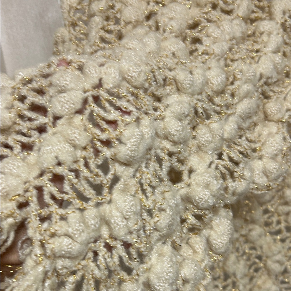 Chunky Knit Cream and Gold Scarf with Metallic Gold Thread approx 46 x 16 - Picture 7 of 11